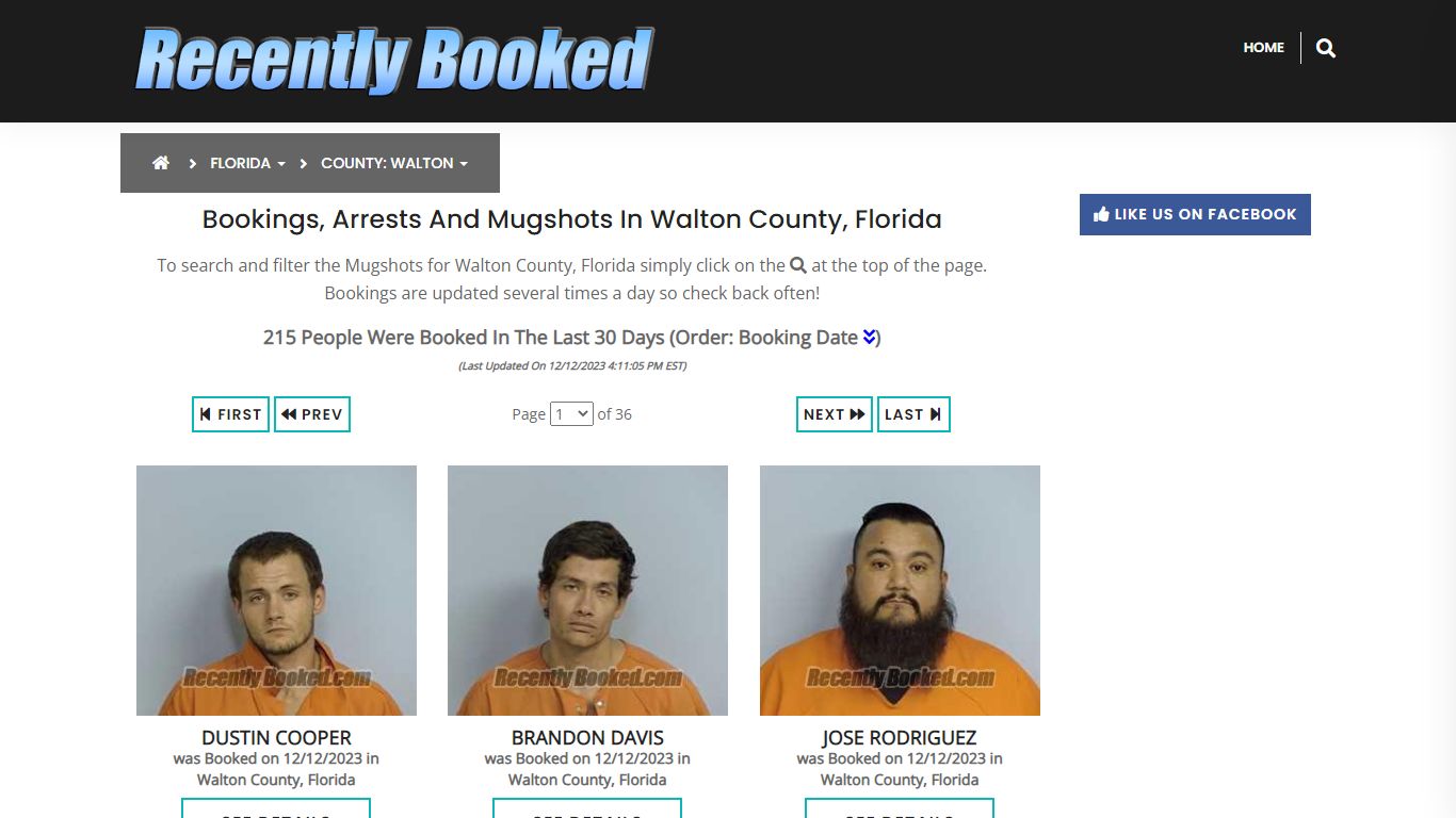 Recent bookings, Arrests, Mugshots in Walton County, Florida